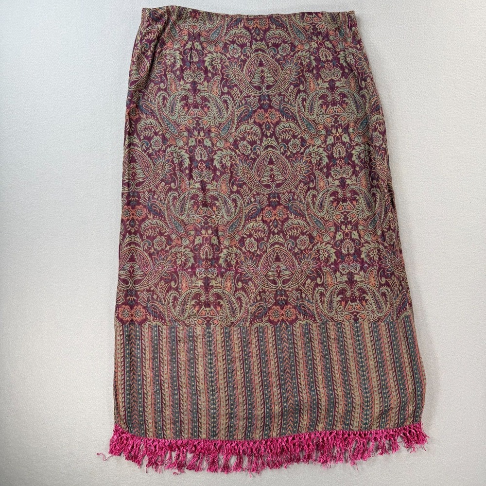 Vintage 90s Fringe Pink Paisley Long A-line Brownstone Studio Skirt Large